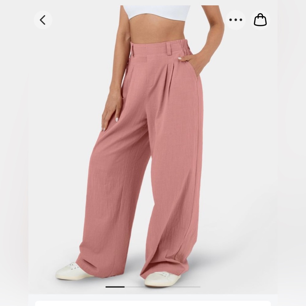 High waisted plicated side pocket wide leg flowy cotton pants